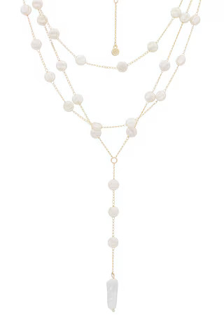 Pearl Coin Layered Lariat Necklace in Pearl | Revolve Clothing (Global)