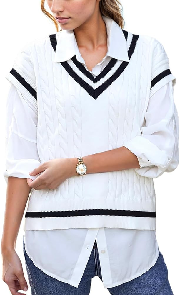 Knit Sweater Vest Women - V Neck Sweaters for Women Trendy, Sleeveless Crop Sweater for Women | Amazon (US)