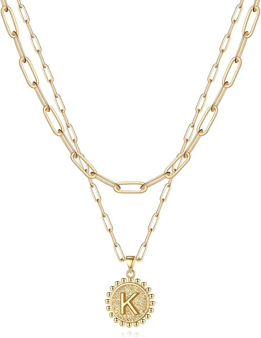 Yoosteel Gold Initial Necklaces for Women Girls, 14K Gold Plated Dainty Layering Paperclip Link C... | Amazon (US)