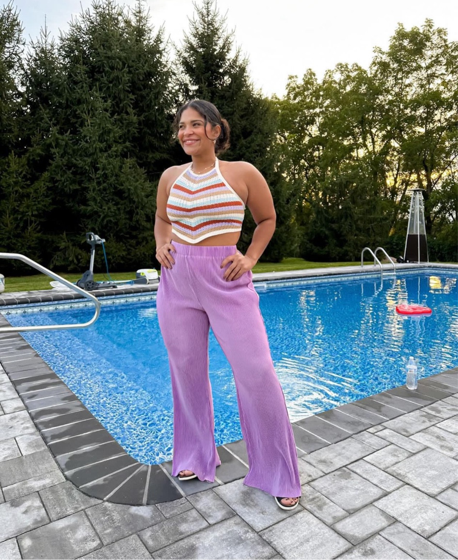 Cute purple set finishing off the summer with color. I love neutrals but color clothes are such a vibe specially pleated pants and knitted top. Size large pants & I believe I could have done a medium and medium top which is no longer in stock but I added a similar cute product 

#LTKwedding #LTKSeasonal #LTKmidsize