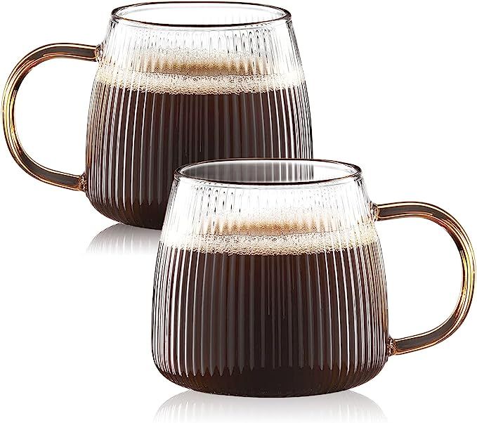 Luxtea Vintage Glass Coffee Mugs Set of 2 Ribbed Drinking Glasses Clear Tea Cups Borosilicate Gla... | Amazon (CA)