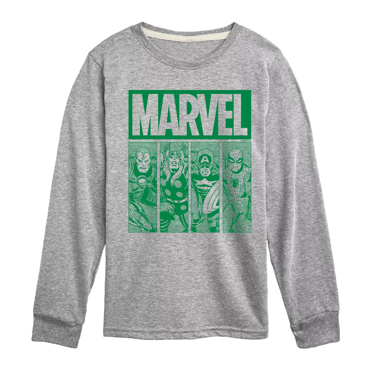 Boys' Marvel St. Patrick's Day Green Grid Long Sleeve Graphic T-Shirt - Athletic Heather - Medium | Target