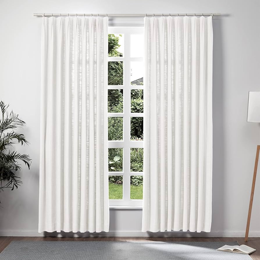 TWOPAGES Double Layer Lined Pinch Pleated Curtain Beige White Linen Blend Light Filtering Room Da... | Amazon (US)