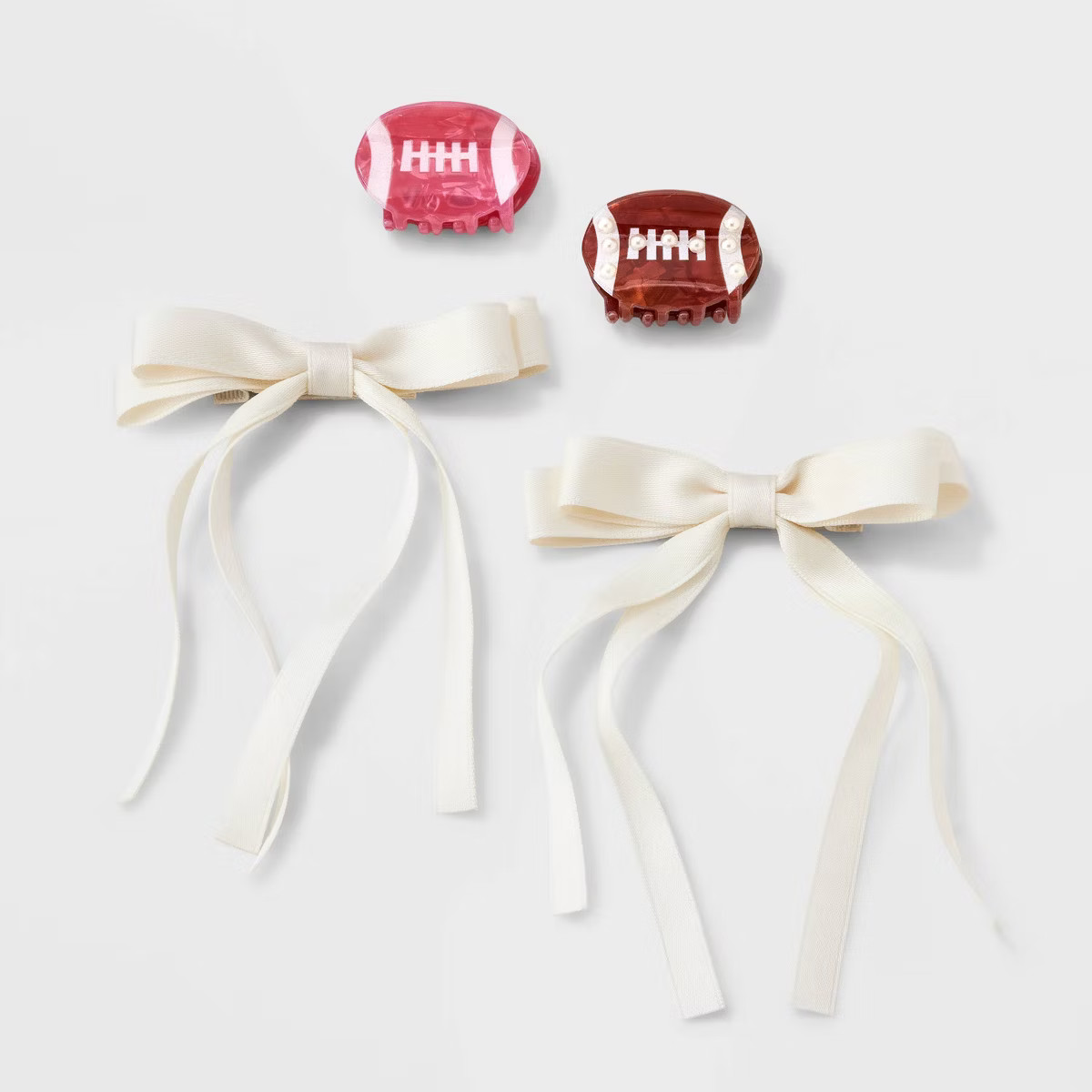 Girls' 4pk Football and Satin Bow Claw Clip Set - art class™ | Target