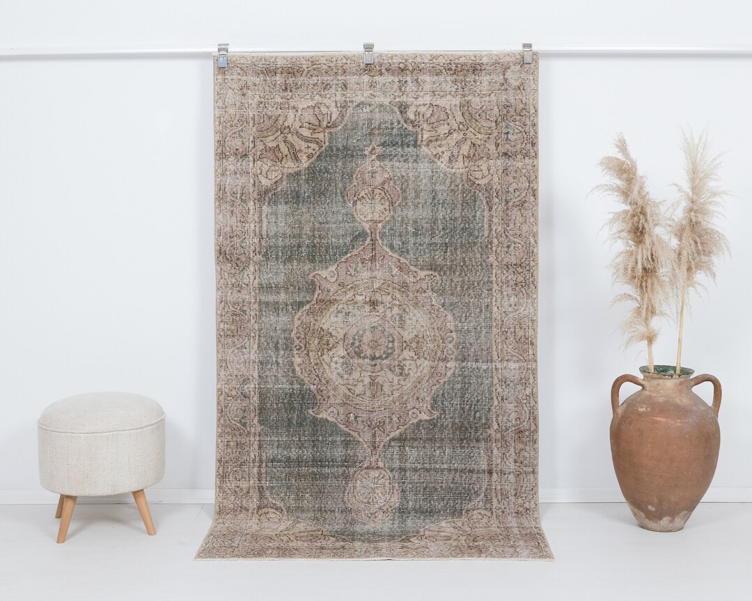 4x7 Vintage Rug, Green Faded Turkish Rug, Antique Handmade Rug,old Rug, Anatolian Rug, Low Pile R... | Etsy (US)