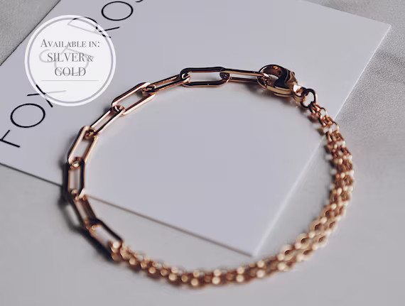 Link bracelet Paperclip chain bracelet Rectangle chain | Etsy | Etsy (US)