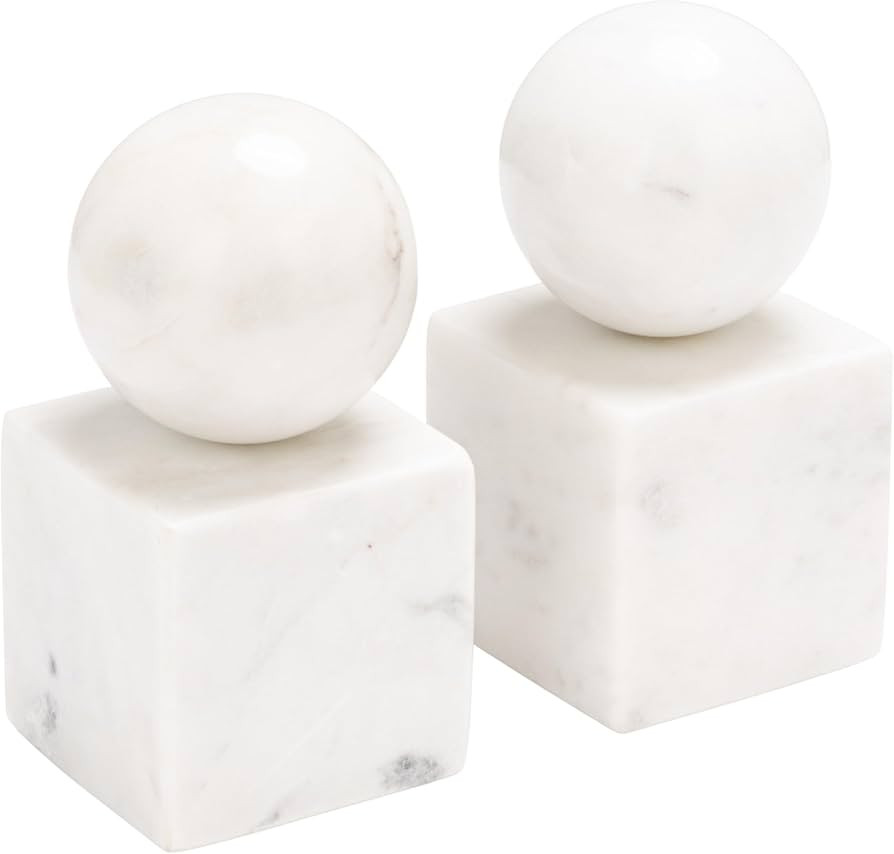 Creative Co-Op 2-Piece Marble Geometric Bookends, White | Amazon (US)