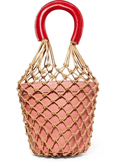 STAUD - Moreau Macramé And Leather Bucket Bag - Pink | NET-A-PORTER (US)