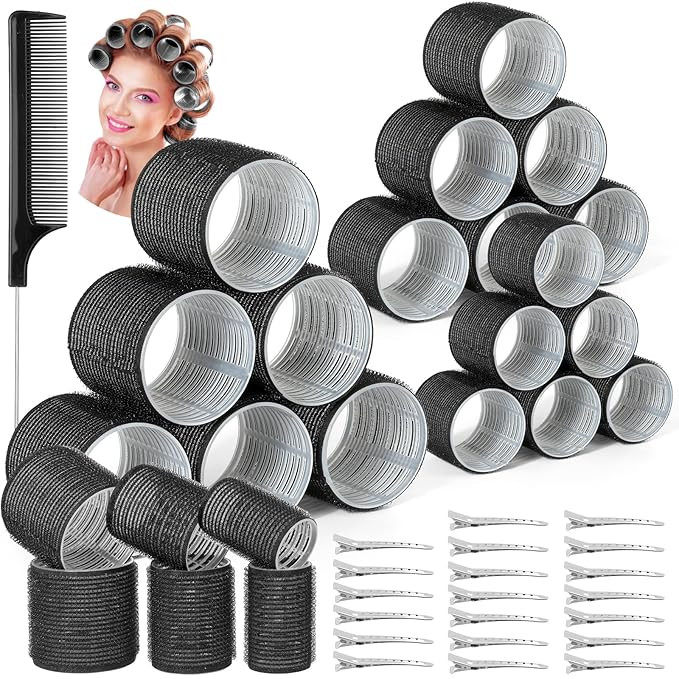 39PCS Self Grip Curlers 3 Sizes - Black 2.5in, 1.9in, 1.4in Rollers with Duckbill Clips for Long,... | Amazon (US)