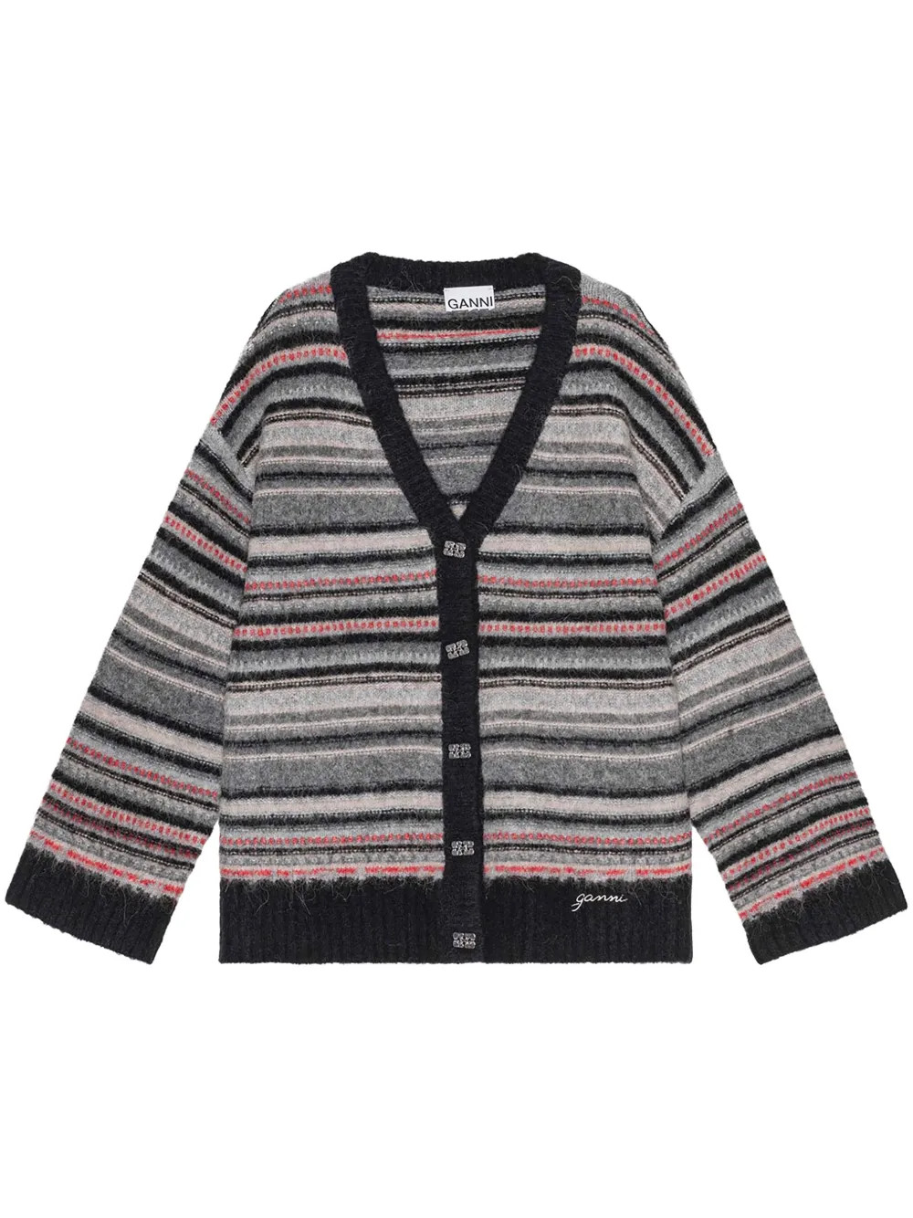 GANNI Striped Buttoned Cardigan | Black | FARFETCH | Farfetch Global