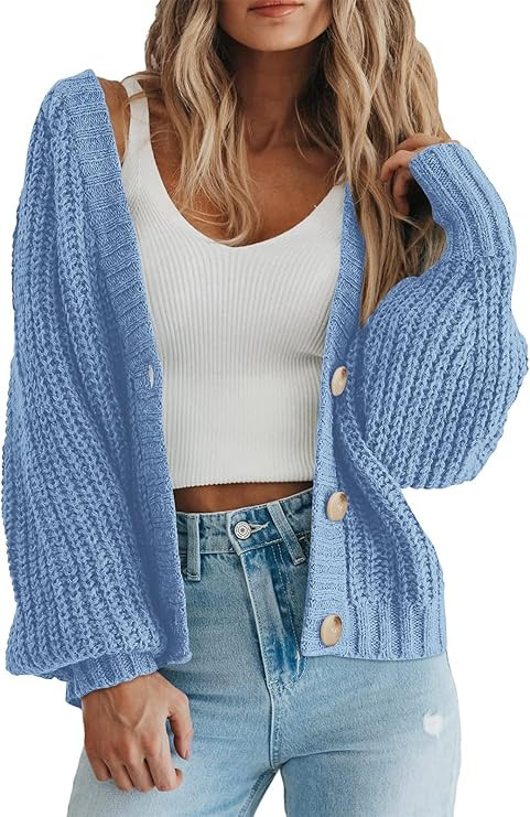 PRETTYGARDEN Women's Chunky Knit Open Front Sweater Long Sleeve Button Loose Short Cardigan Outer... | Amazon (US)