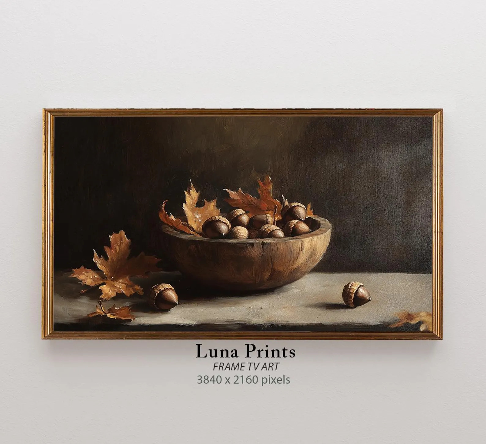 Fall Samsung Frame TV Vintage Art, Acorn Painting, DIGITAL DOWNLOAD, Moody Fall Art for Tv, Autum... | Etsy (US)