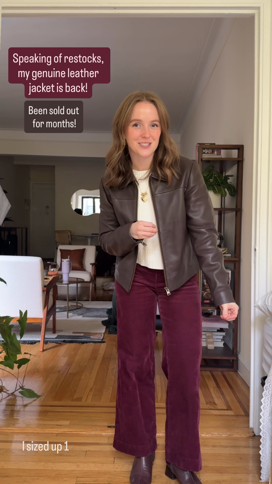 Genuine leather jacket from Quince is restocked! Lined and has pockets. Free shipping too! I sized up 1 to wear sweaters underneath. I’m 5ft 2 118 lbs wearing small. 
Pants are 0 petite

#LTKPetite #LTKSaleAlert #LTKStyleTip