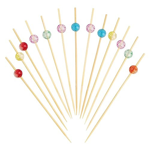 100PCS Cocktail Picks, Fancy Toothpicks for Appetizers Handmade Bamboo Appetizer Skewers Sticks Colored Bead Food Picks for Wedding Holiday Party Food Fruit Drinks (4.7 Inch) | Amazon (US)