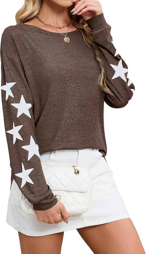 Blooming Jelly Womens Off The Shoulder Sweater Knit Pullover Long Sleeve Star Print Lightweight C... | Amazon (US)