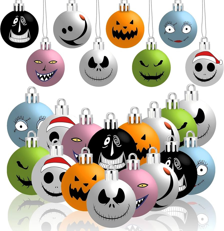 16PCS Halloween Christmas Ornaments Balls for Tree, 2.36 in Night Before Xmas Tree Decorations, J... | Amazon (US)