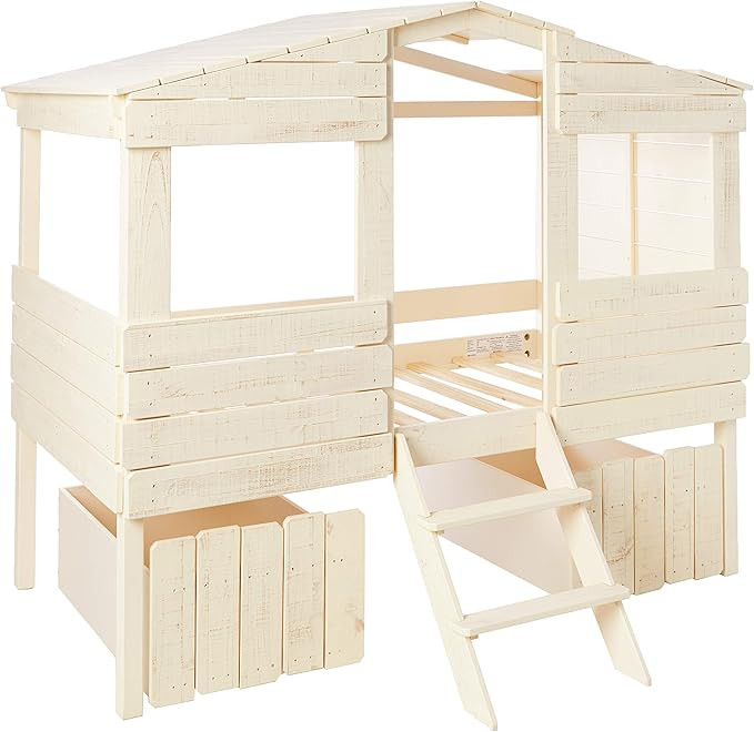 Donco Kids Tree House Low Loft Bed, Twin, Rustic Sand | Amazon (US)