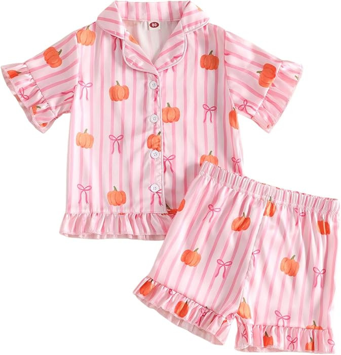 Kids Christmas Pajamas Satin Silk Gingerbread Man PJ Shirt Tops and Shorts | Amazon (US)