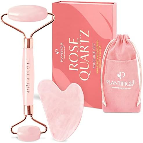 Premium Certified Rose Quartz Roller and Gua Sha Set - Includes Anti Aging Face Roller and Gua Sh... | Amazon (US)