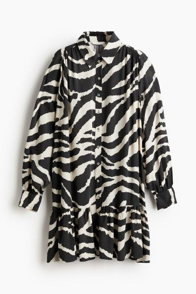 Robe chemise oversize - Manches longues - Courte - Gris foncé/motif zébré - FEMME | H&M FR | H&M (FR, IT, ES, PT, BE)