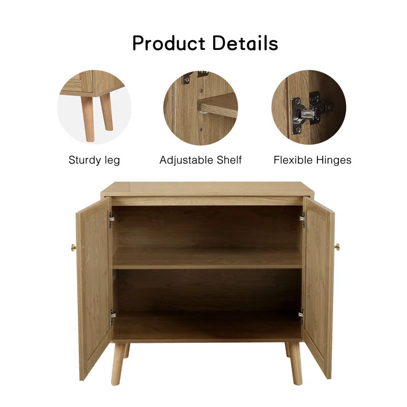 Taino Rattan Storage Cabinet, 2 Door Sideboard Buffet Storage Cabinet with Adjustable Shelf Large... | Wayfair North America