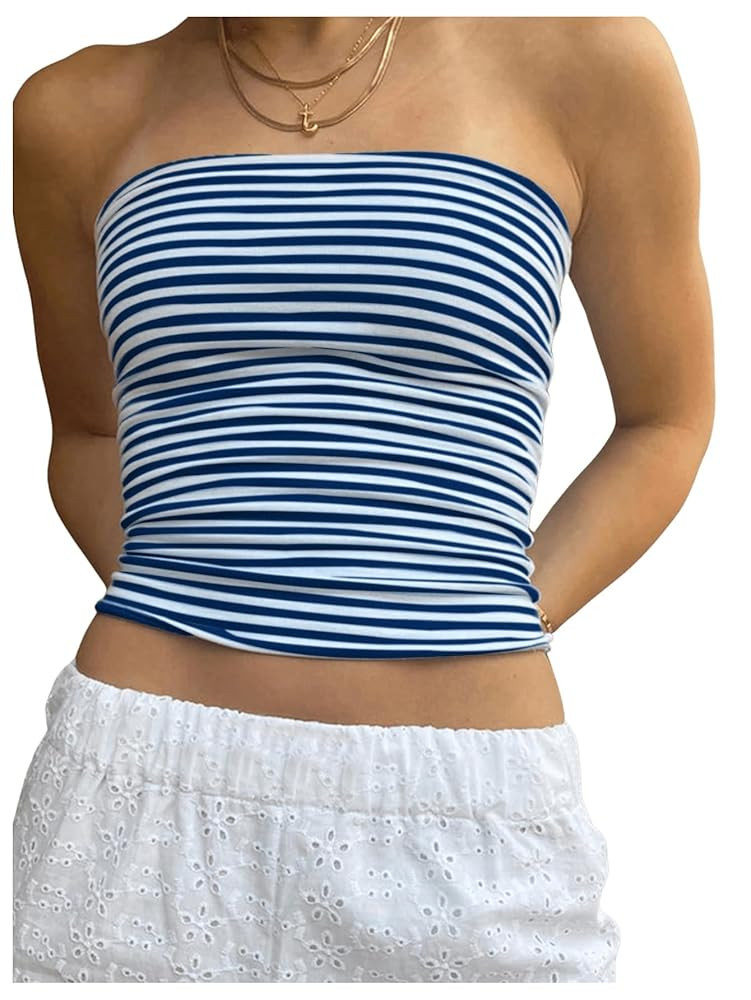 GORGLITTER Women's Striped Tube Top Strapless Y2K Bandeau Going Out Cute Crop Tops | Amazon (US)