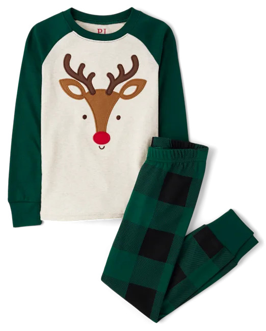 Unisex Kids Christmas Long Raglan Sleeve Reindeer Face Snug Fit Cotton Pajamas - SPRUCESHAD | The... | The Children's Place