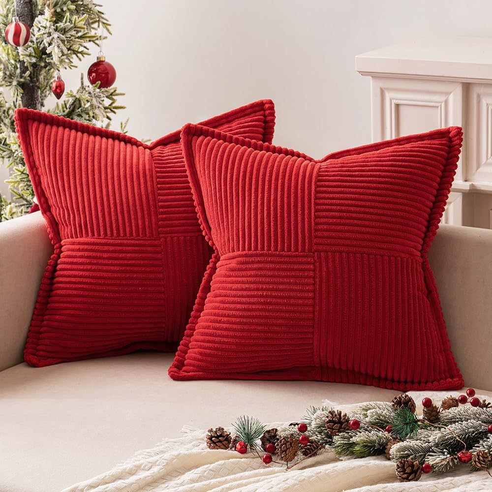 MIULEE Christmas Red Corduroy Pillow Covers with Splicing Set of 2 Super Soft Boho Striped Pillow... | Amazon (US)