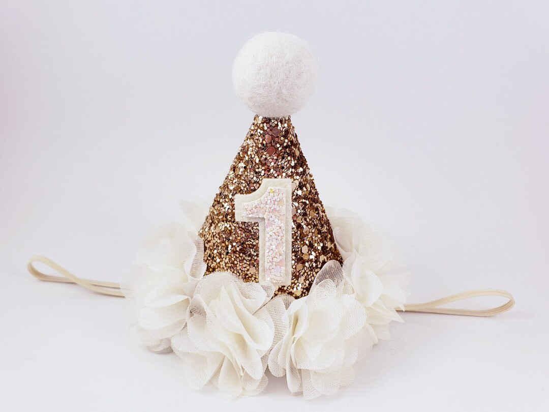 1st birthday hat, first birthday party hat, gold cream birthday, girl 1/2 birthday, girl 1st birt... | Etsy (US)