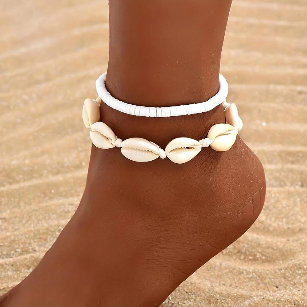 Shell Ankle Bracelet Set for Women, Gold Plated Boho Bead Adjustable Anklet, Hawaiian Beach Seash... | Amazon (US)