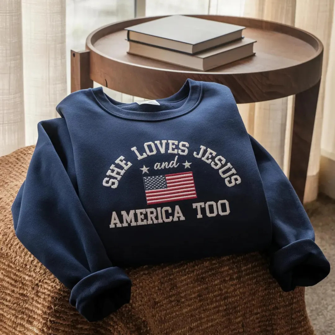 Embroidered Jesus America Too Sweatshirt, Retro USA Flag Tee - Etsy | Etsy (Global)