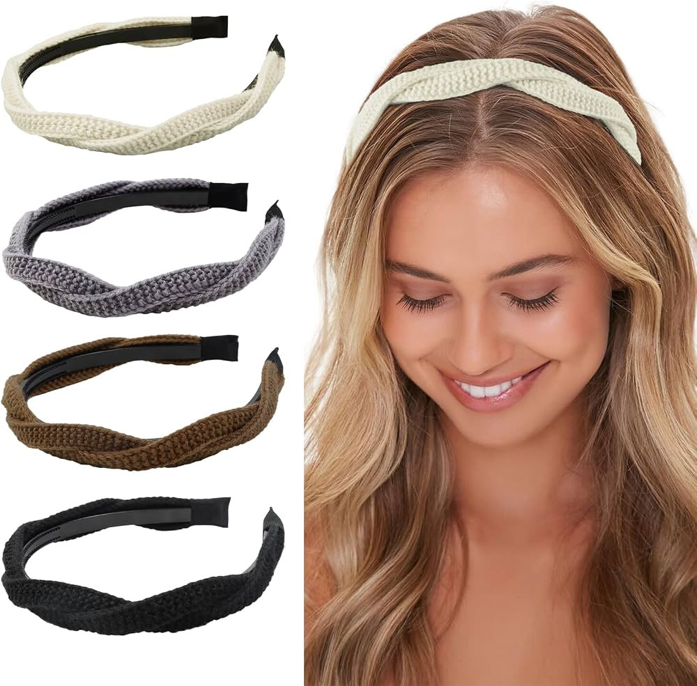 WOVOWOVO 4 Pieces Headbands for Women Girls Braided Knitted Hairband Fashion Non Slip Headband So... | Amazon (US)