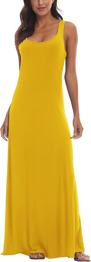 Urban CoCo Women's Scoop Neck Solid Sleeveless Summer Beach Tank Top Casual Maxi Dress | Amazon (US)