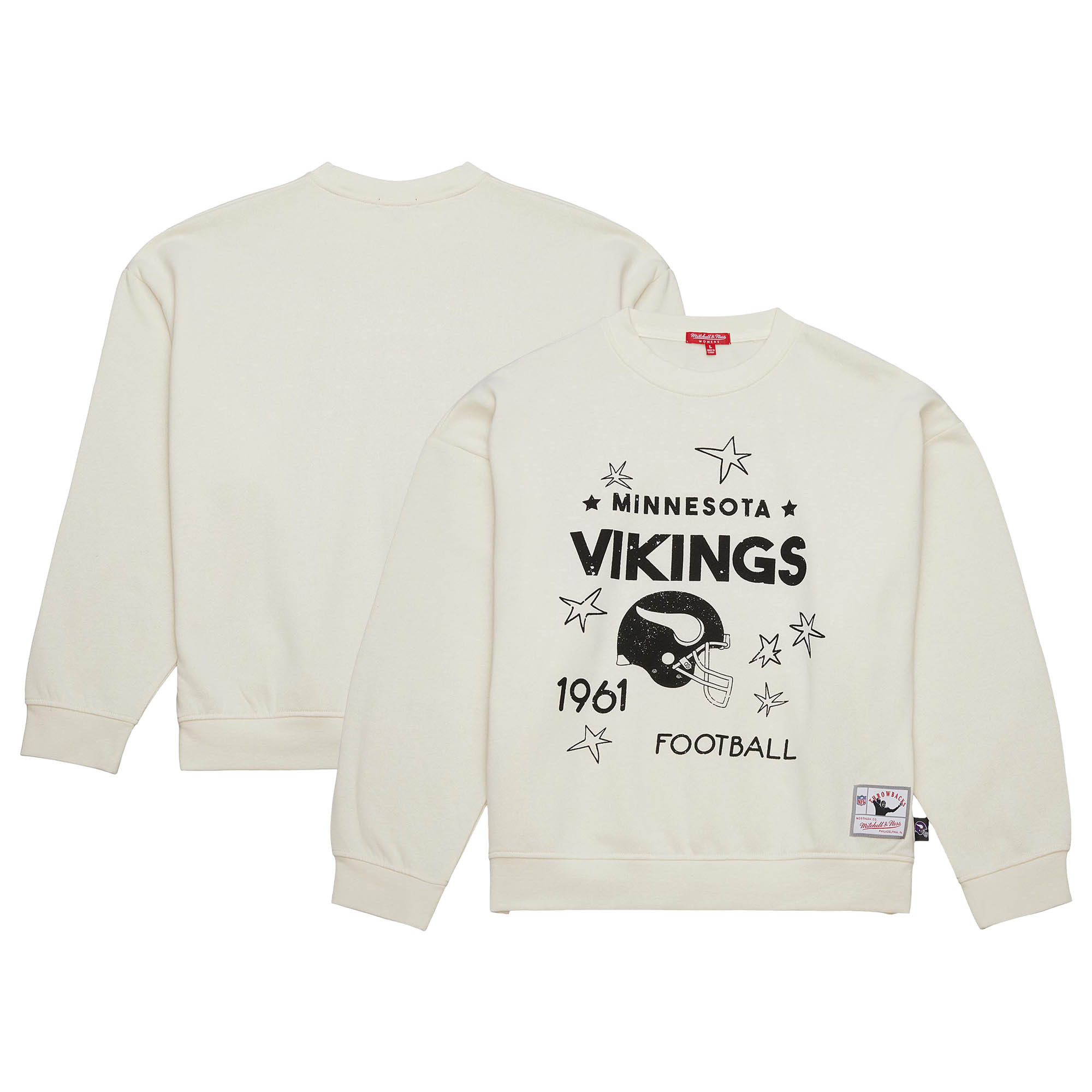 Women's Mitchell & Ness Cream Minnesota Vikings Throwback Logo 3.0 Pullover Sweatshirt | Fanatics