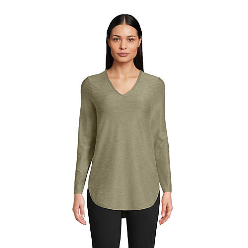 Women's Soft Performance Long Sleeve Curve Hem Vneck Tunic | Lands' End (US)
