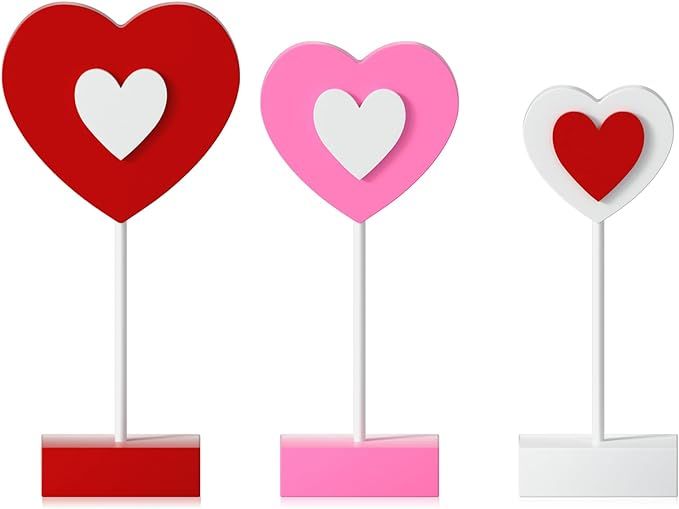 CRCZK Valentine's Day Wooden Heart Decorations, 3PCS Tall Standing Heart Table Centerpiece Decor,... | Amazon (US)