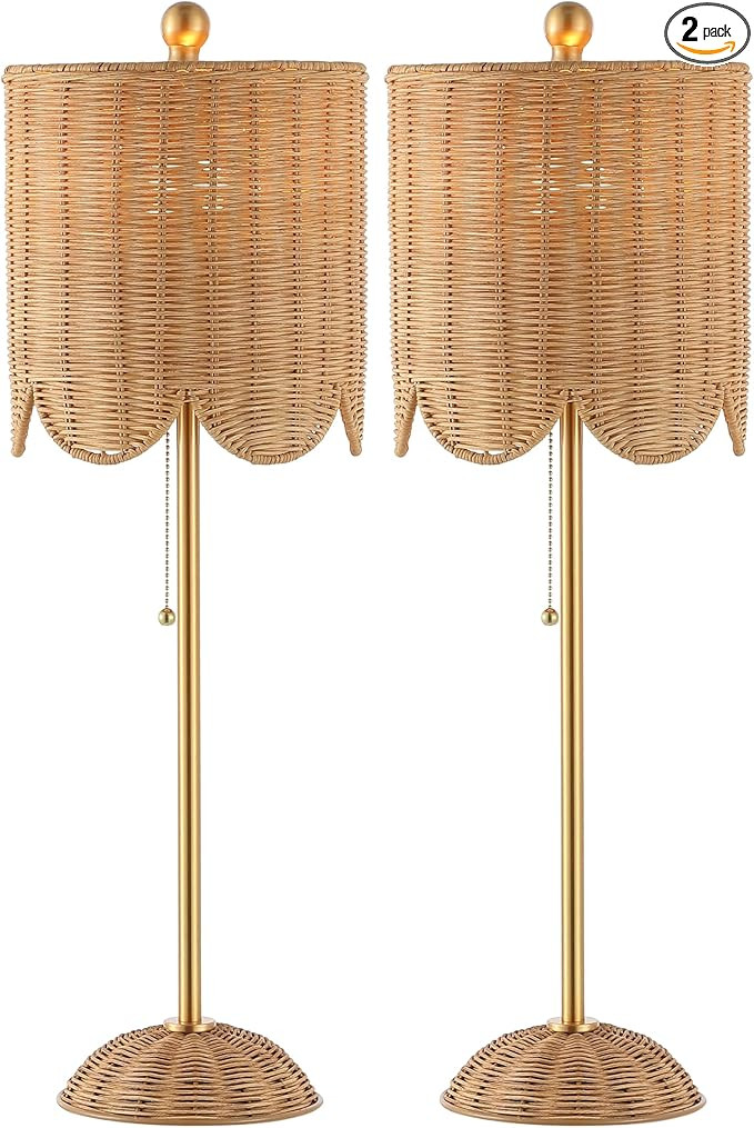 JONATHAN Y JYL1138A-SET2 Celerie 27.5" Coastal Bohemian Rattan/Iron Scalloped Buffet LED Table La... | Amazon (US)