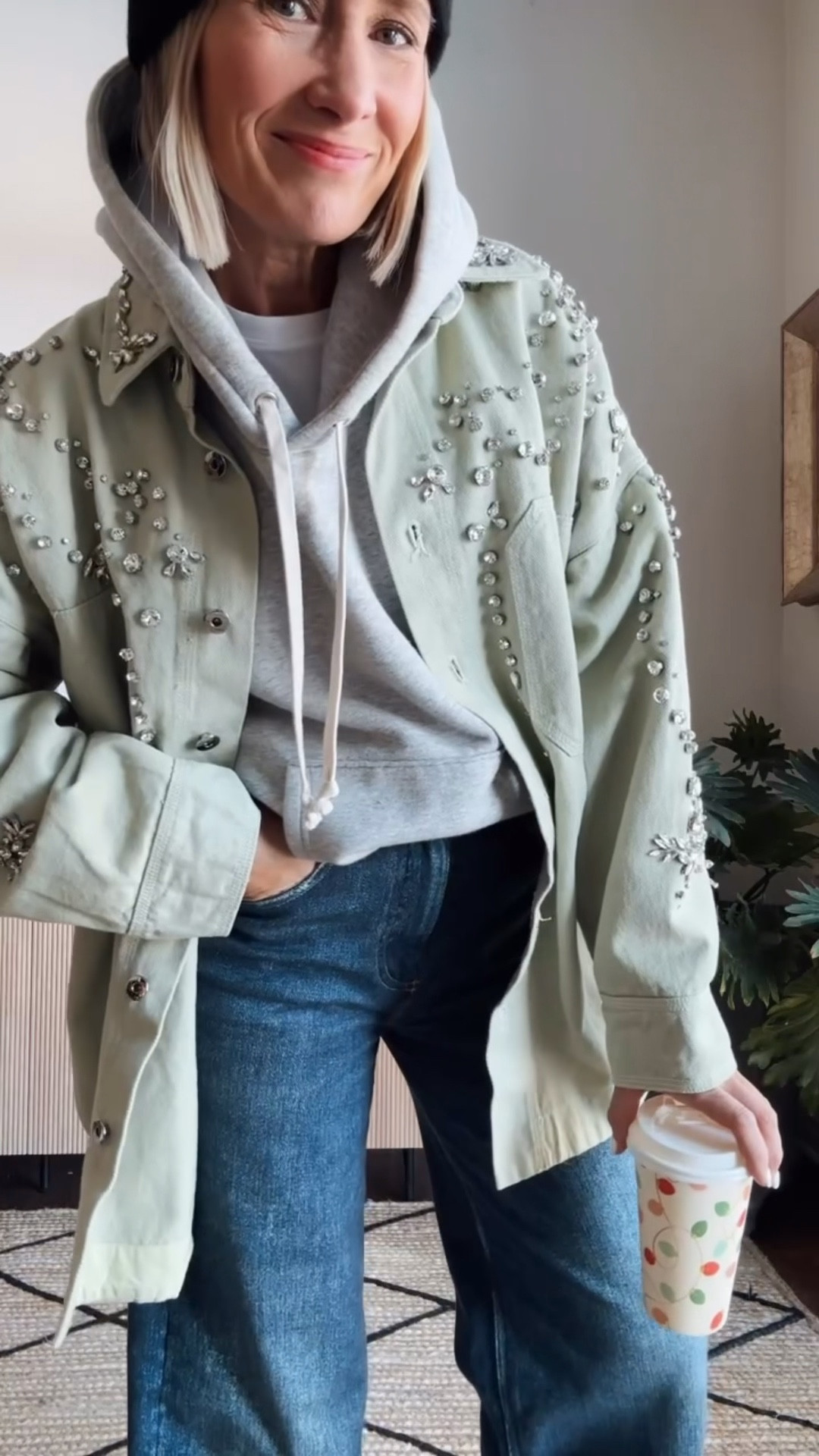 jacket runs big- in xs
hoodie is older 
jeans are sweat pant jeans and my fave. In my smaller denim size 24


#LTKOver40 #LTKgrwm #LTKootd