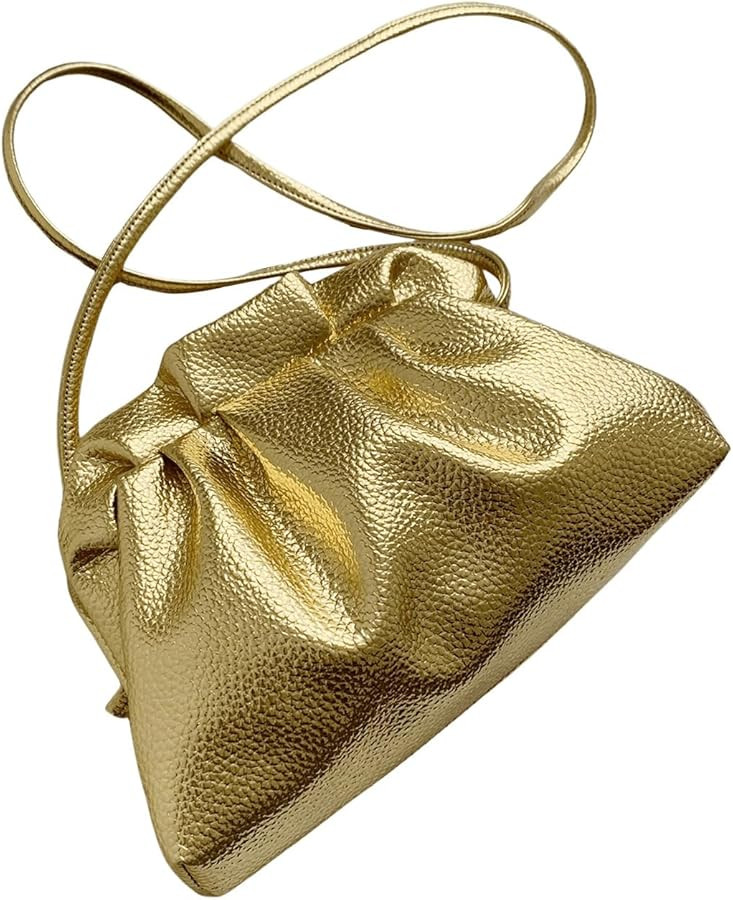 Verdusa Women's Metallic Kiss Lock Small Crossbody Bag Ruched Shoulder Purses | Amazon (US)