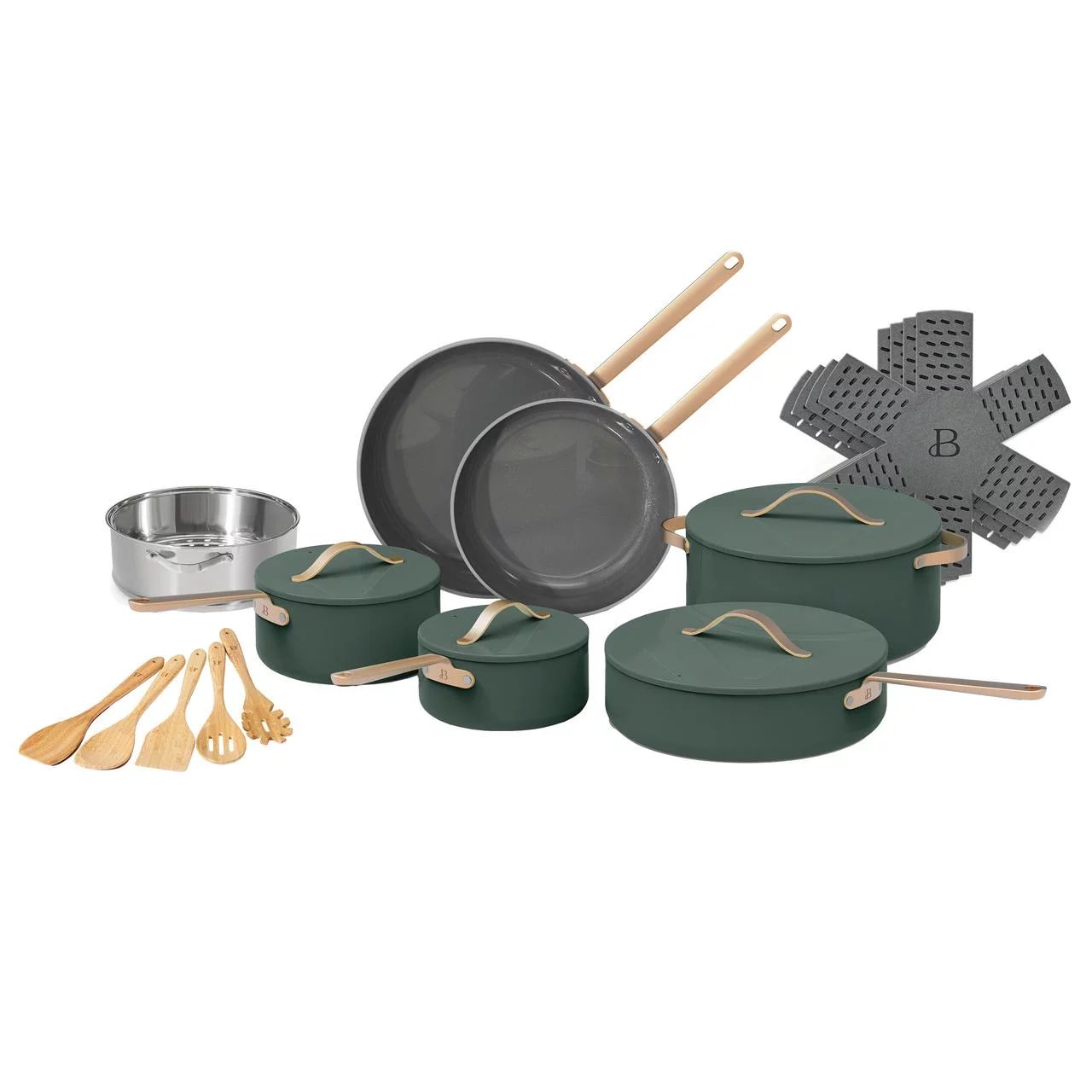 Beautiful 20pc Ceramic Non-Stick Cookware Set, Thyme Green by Drew Barrymore | Walmart (US)