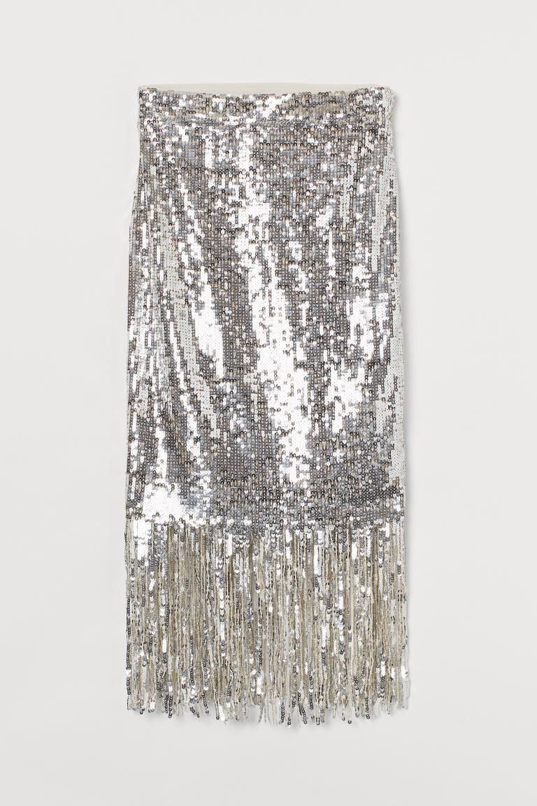 Fitted, calf-length skirt in sequined mesh. High waist, a concealed zipper at one side with a but... | H&M (US + CA)