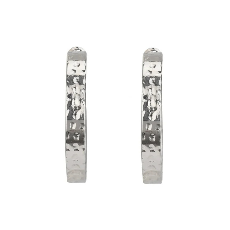 Time and Tru Women's Silver Tone Hammered Metal Hoop Earring | Walmart (US)