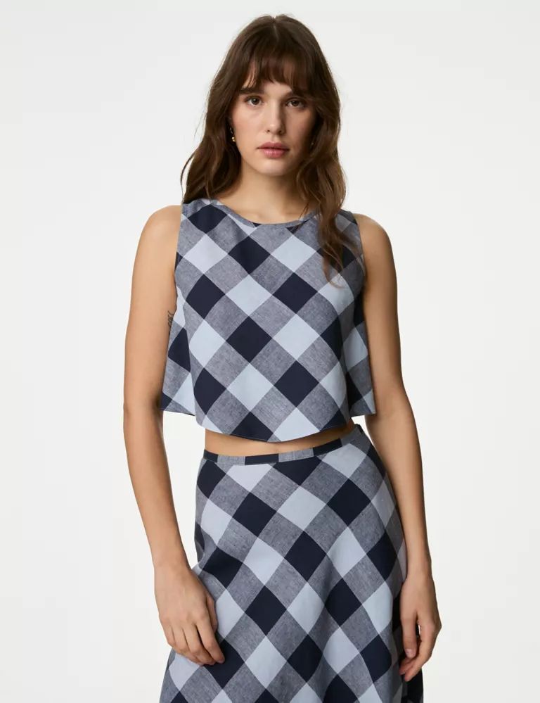 Linen Rich Checked Crop Top | Marks & Spencer (UK)