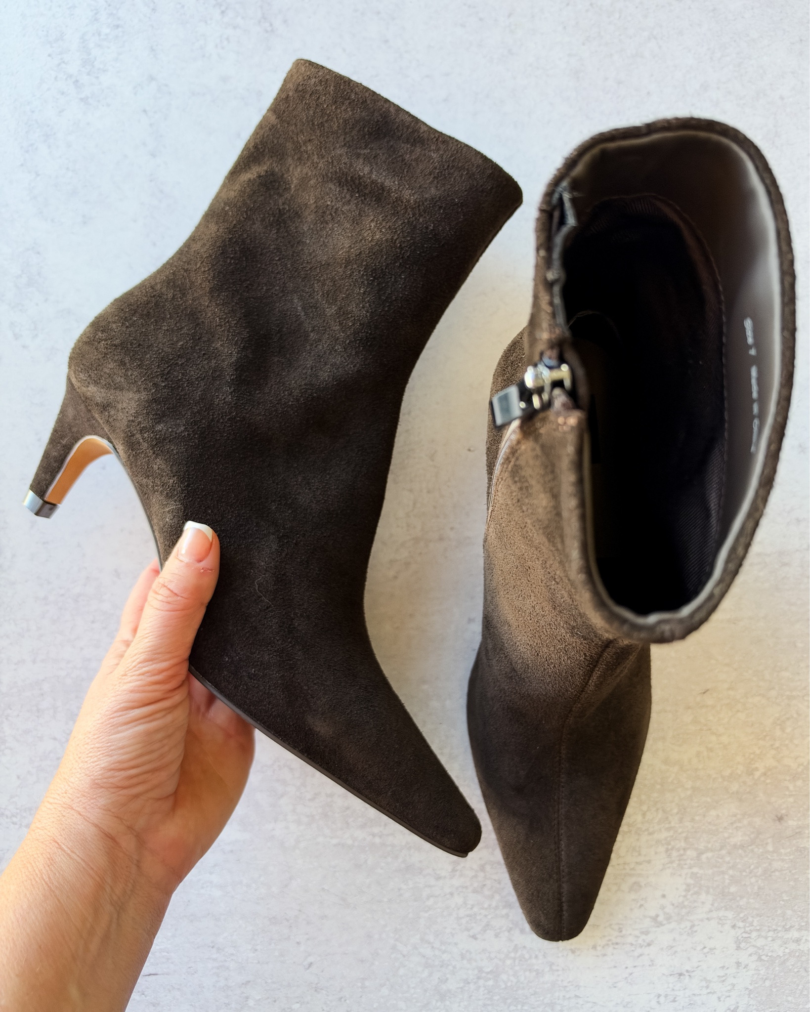 Dolce Vita Karlie Booties with chocolate brown suede and higher shaft