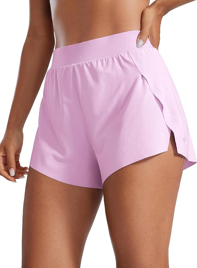 CRZ YOGA Running Shorts for Women High Waisted V Split for Gym Workout Athletic Track with Liner ... | Amazon (US)