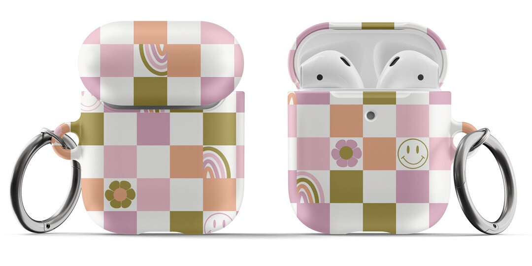 Cute Airpod Case Checker Case with Smiley Face, Rainbow and Flowers, Y2K Air Pods and Air Pods Pr... | Etsy (US)