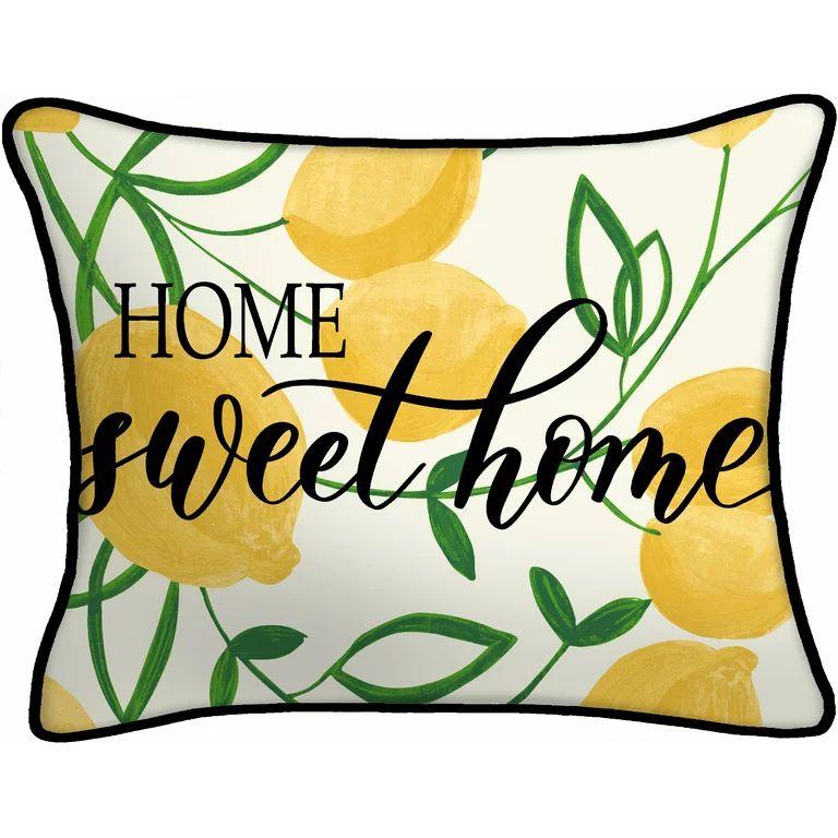 Mainstays Home Sweet Home Lemons Reversible Outdoor Throw Pillow, 12" x 16", Yellow and White Nov... | Walmart (US)