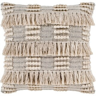 Embra Beige Bohemian Fringe Feather Down Throw Pillow (18" x 18") | Bed Bath & Beyond
