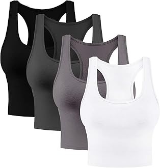 4 Pieces Women's Crop Tops Cotton Basic Tank Tops Racerback Sleeveless Sports Workout Crop Tank Tops | Amazon (US)