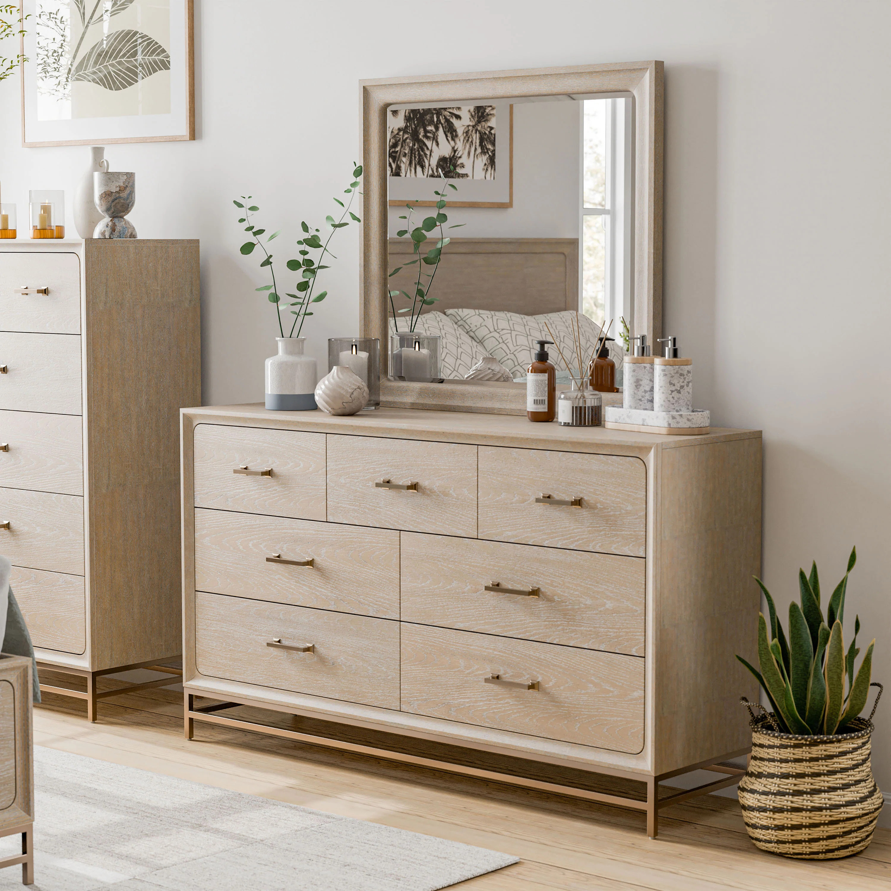 Demmer 64'' W 7 - Drawer Dresser with Mirror | Wayfair North America
